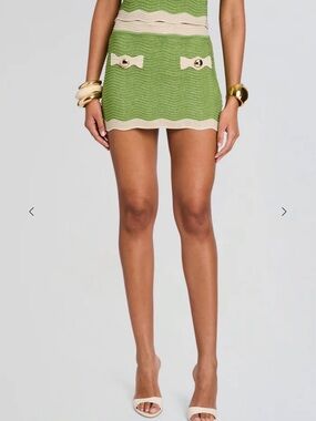 Retrofete Mikayla Knit Mini Skirt in Kiwi and Cream NWOT
